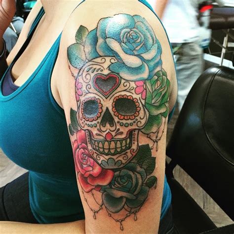 27 Colorful Sugar Skull Tattoo Designs And Meanings Tattooswin