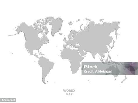 World Map In Gray Color With Black Outline Stock Illustration ...