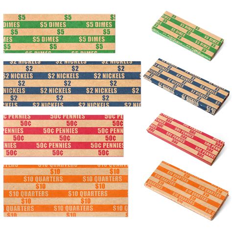 Farfi 10Pcs Preformed Coin Wrappers Assorted Color-Coded Rolls Quarters