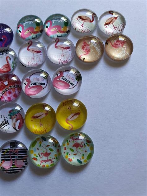 10pcs 12mm Mix 5 Pairs Flamingo Round Glass Cabochon Flat Back EBay