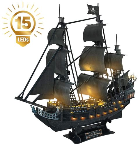 Cubicfun D Puzzles Pirate Ship With Led Bulbs For Adults