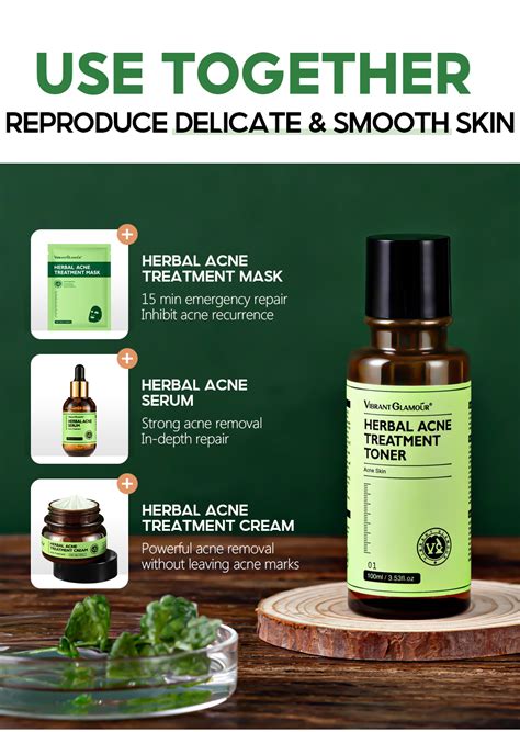 Vibrant Glamour Herbal Acne Treatment Set Tea Tree Oil Acne Serum Tone