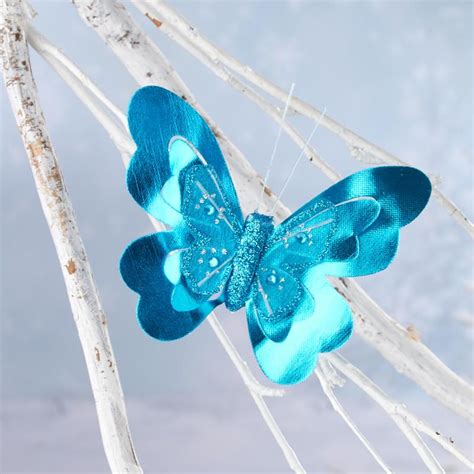 Metallic Blue Artificial Butterfly Artificial Butterfly Floral