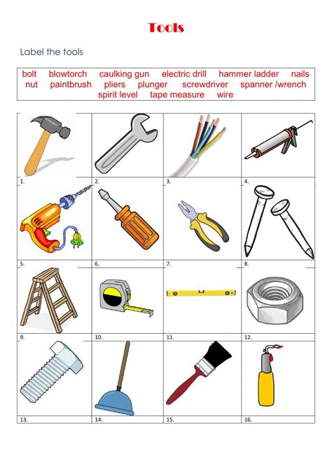 Hand Tool Identification Worksheets