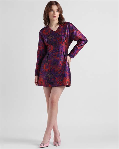 Purple Printed Jacquard Mini Dress