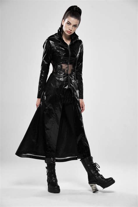 Cosmic Warrior Glossy Hollow Detachable Hem Medium Length Coat