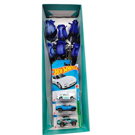 Caja Con Carritos Hot Wheels Y Rosas Azules Rappi