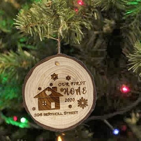 Personalized First Home Ornament Family Name Wooden Ornament Christmas Tree Wood Slice Ornament ...