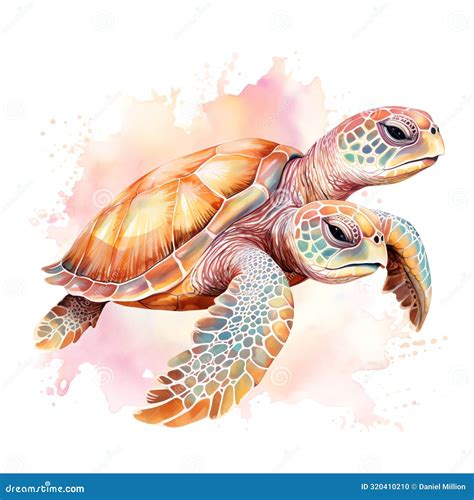 Beautiful Pink Elegant Sea Turtles Watercolor Under The Sea Clipart