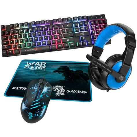 Kit Gamer Teclado Mouse Headset E Mousepad Preto Azul