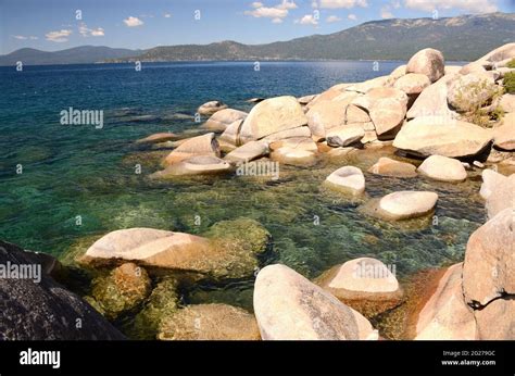 Usa Lake Tahoe Nevada Side Large Boulders Along The Shore Near