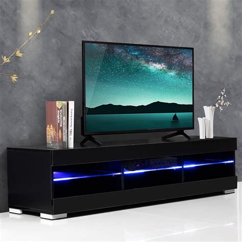 57'' TV Stand Modern Decorative Cabinet with Multi-mode LED Lights Shelves Storage Entertainment ...