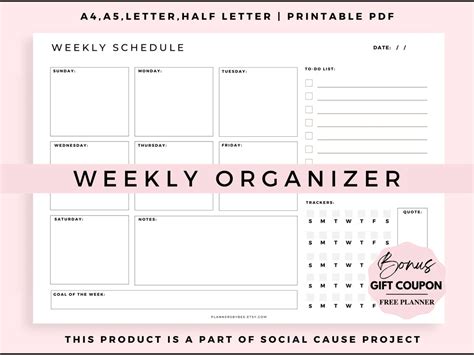 Weekly Planner Template Printable Landscape Minimalist Weekly Schedule