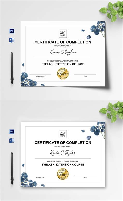 Plantilla De Certificado De Extensión De Pestañas Blancas