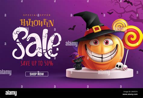 Halloween Sale Text Vector Banner Design Halloween Podium Stage With