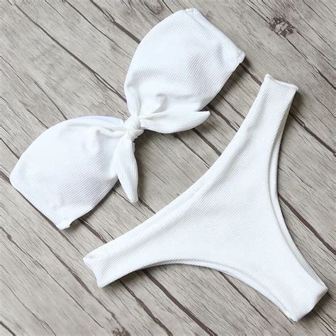 Women S Topless Bow Tie Sexy Solid Color Or Printing Bikini Swimsuit