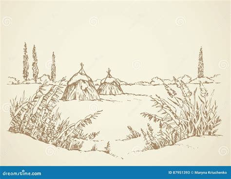 Winter Landscape. Vector Drawing Stock Vector - Illustration of frost ...