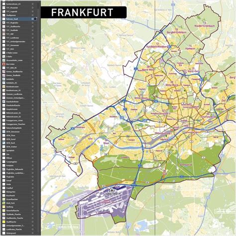 Frankfurt Am Main Stadtplan Vektor Stadtbezirke Stadtteile Topographie