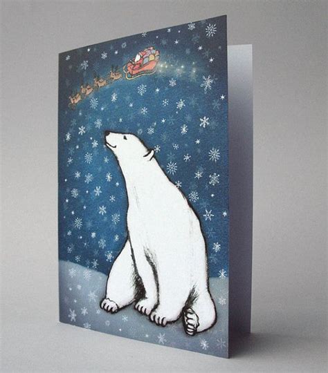 Polar Bear Sees Santa In Sky Christmas Card Etsy Polar Bear Card