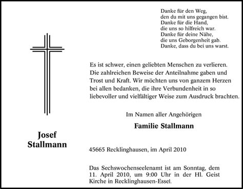 Traueranzeigen Von Josef Stallmann Trauer In NRW De