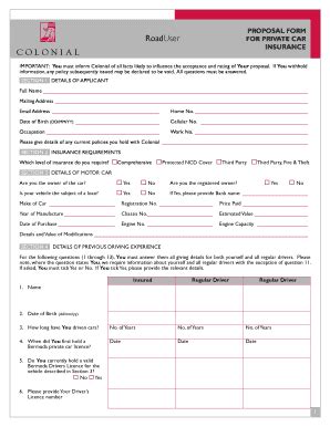 Fillable Online Roaduser Motor Car Proposal Form Bermuda Colonial