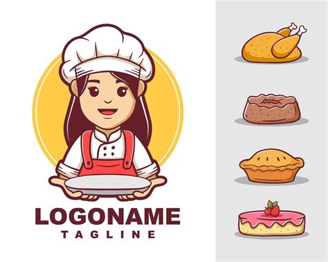 Female Chef Logo Template Cartoon Chef Logo Vector 9159573 Vector Art