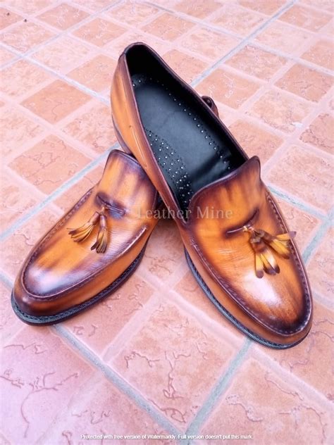 Leather Dress Shoes Mens Handmade Tan Patina Loafers Shoes On Storenvy