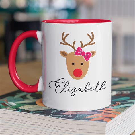 Reindeer Christmas Mug Custom Name Christmas T Reindeer Etsy