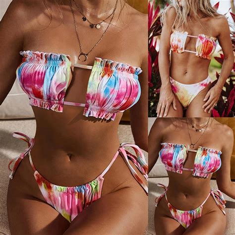 Buy Lm Women Bandeau Bandage Bikini Set Push Up Brazilian Swimwear