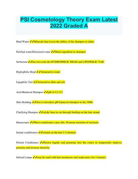 PSI Cosmetology Theory Exam Latest 2022 Graded A – Scholarfriends