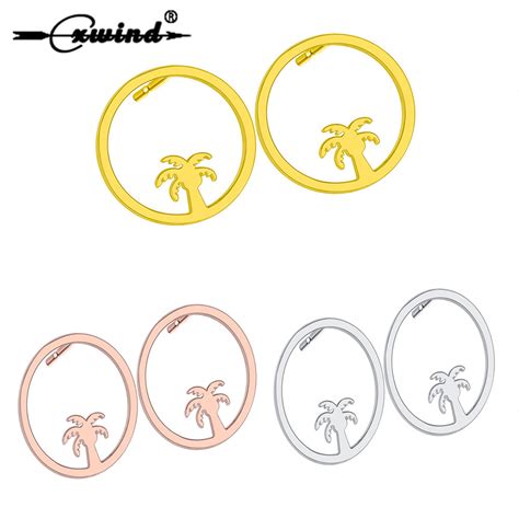 Cxwind Cute Round Cut Out Palm Tree Earrings Fashion Jewelry Modern