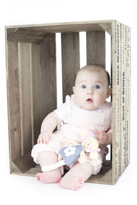 4 Months Old Posing In A Wooden Crate Crates Wooden Crate Baby Photos