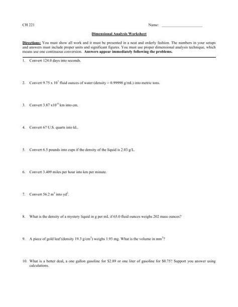 90 Dimensional Analysis Chemistry Worksheet 70 Worksheets Library