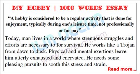 My Hobby Essay 1000 Words Essay On My Hobby Ilm Ocean