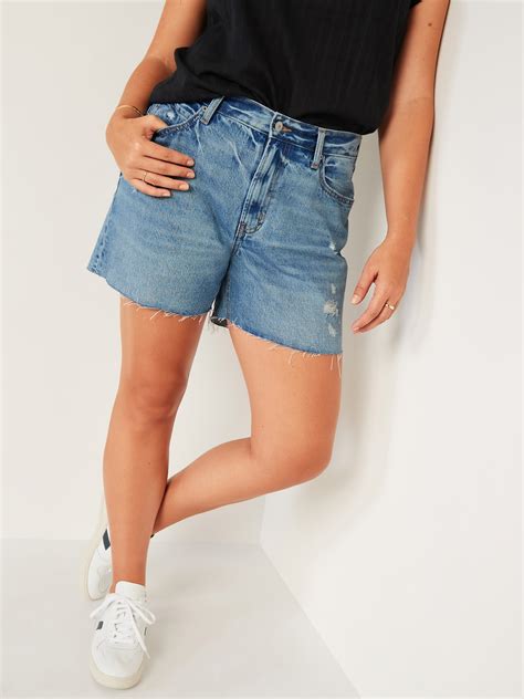 High Waisted Slouchy Straight Ripped Cut Off Jean Shorts For Women 5