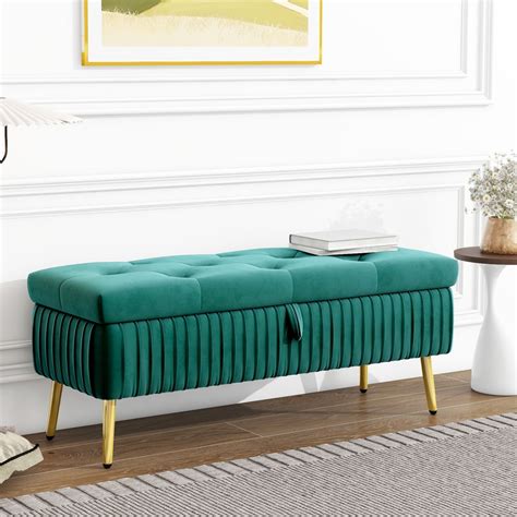 Gzxs Modern Storage Ottoman Bench With Gold Legs Upholstered Bedroom