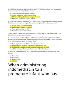 Peds Test 2 Peds Study Material Exam 2 Chapter 15 Nursing Care Of