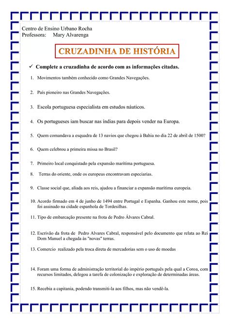 Cruzadinha De Hist Ria Expans O Maritima Portuguesa Pdf