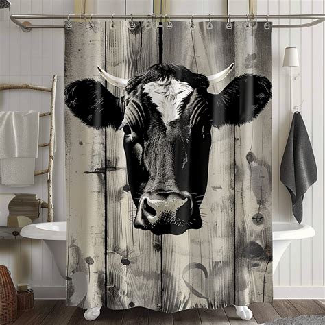 Black Cow Print Shower Curtain Rustic Farmhouse Bathroom Decor With