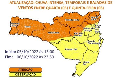 Temporais Em SC Defesa Civil Alerta Para Chuva Rajadas De Vento E