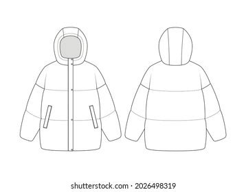 Fashion Technical Drawing Oversized Puffer Jacket Stock Vector Royalty