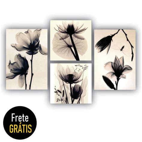 Kit De Quadros Flores Nude Canvas Elo Produtos Especiais