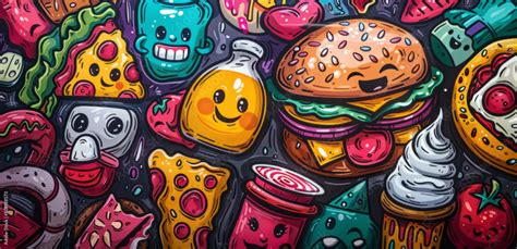 food character illustrations, eye-catching design features cartoon characters of popular food ...