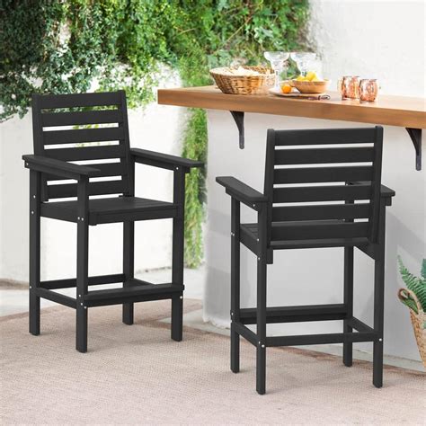 Reviews For Lue Bona Black Plastic Hdpe Outdoor Bar Stool With Arms 2