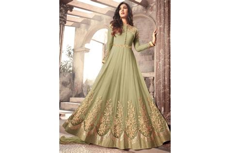 Buy Sonal Chauhan Olive Green Color Net Wedding Anarkali In UK USA And