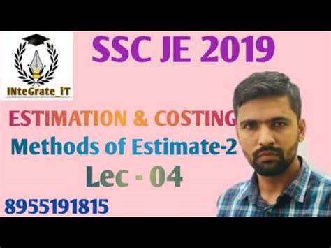 SSC JE 2019 RAJ JEn Estimation Costing Lec 04 Methods Of Estimate