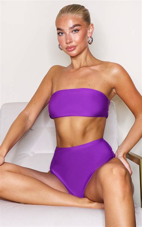 Purple Mix And Match Bandeau Bikini Top Prettylittlething