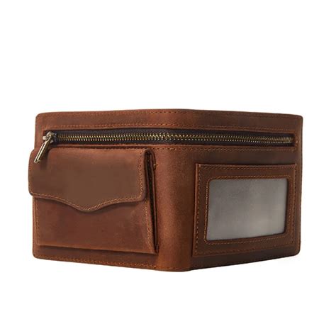 Genuine Cowhide Leather Wallet Zipper Coin Pocket Vintage Mens Wallets