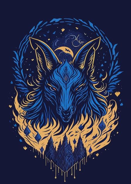 Premium Vector | A blue wolf with a fire on the face