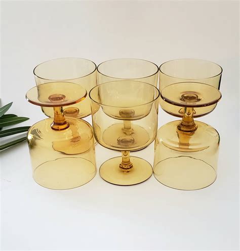 Vintage Amber Glass Dessert Bowls Set Of Six Mcm Vintage Etsy In 2021 Dessert Bowls Glass